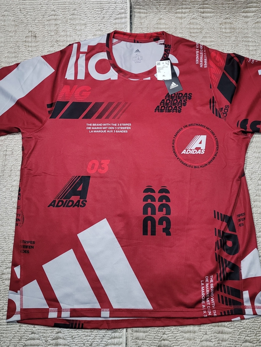 ​NWT Adidas Daily AOP All Over Print Logo Graphic Tee Shirt Red White XL